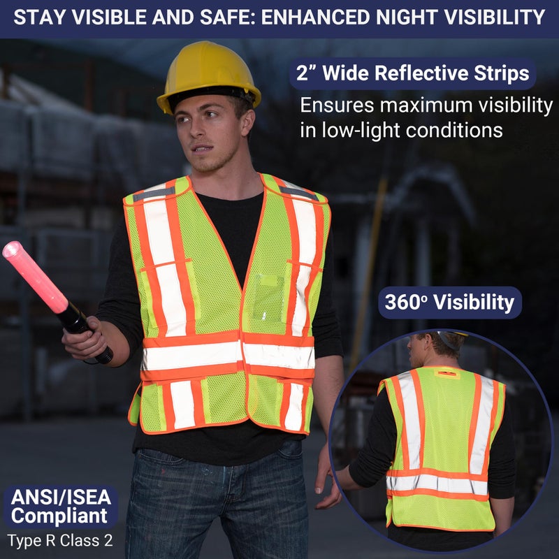 Dasher Products High Visibility Safety Vest â€“ ANSI Class 2 Breakaway Vest with 5 Pockets, Yellow with Adjustable Hook and Loop Closure, Hi Vis Breathable Mesh, Heavy Duty Work Wear for Men or Women, 3 Pack (XL/XXL) - Image 3